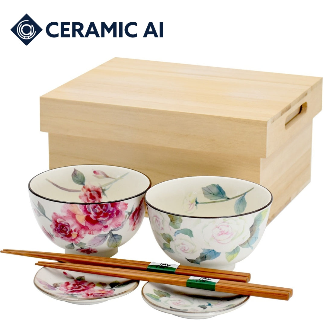 玫瑰 飯碗小皿套組 附筷